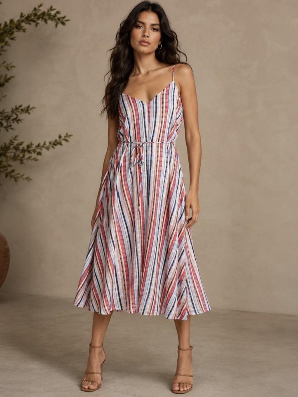 Milly Multicolor Striped Midi Dress